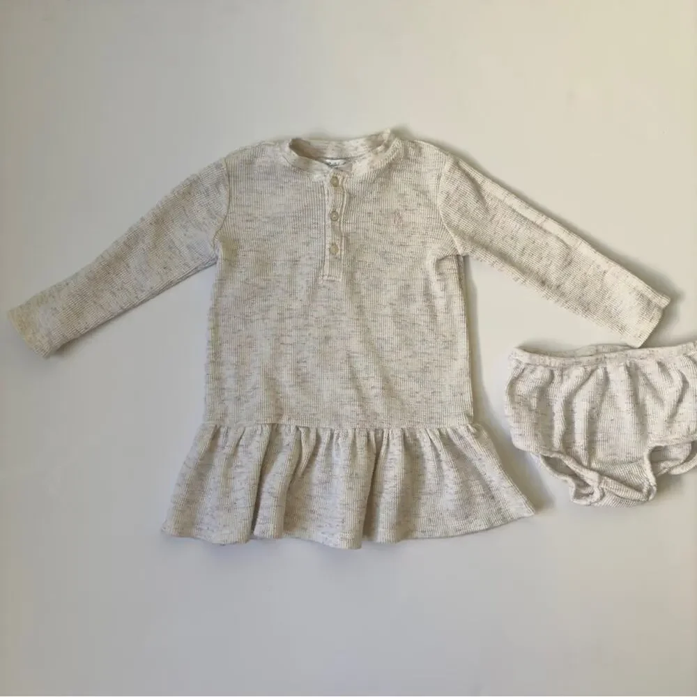 Ralph Lauren Baby Cream Knit Dress with Bloomers speckled long sleeve button up